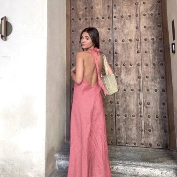 Zara Dresses & Skirts - ✨🆕✨ Elegant Zara CORAL Backless Fringed Linen LTD EDITION Maxi Dress 🌺